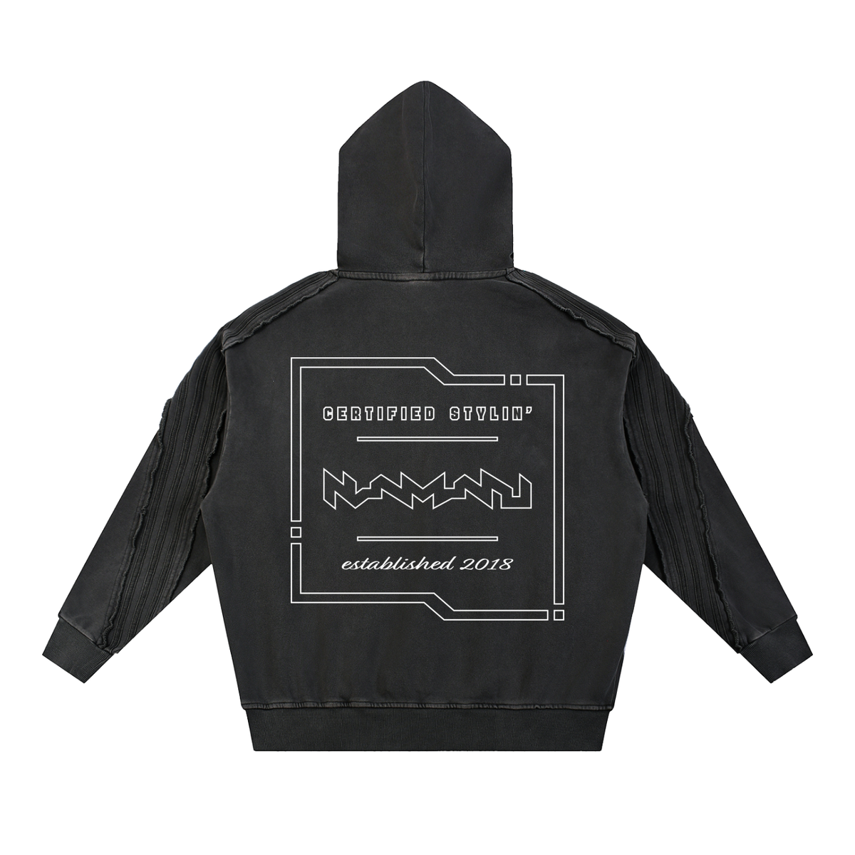 Certified Stylin' Tech Snow Washed Tape Raw Edge Hoodie